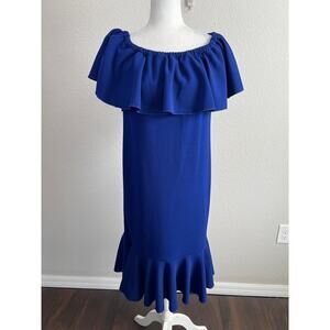 Lularoe Cici Dress Women's L Cobalt Blue Ruffle Fitted Mermaid Stretch Cocktail